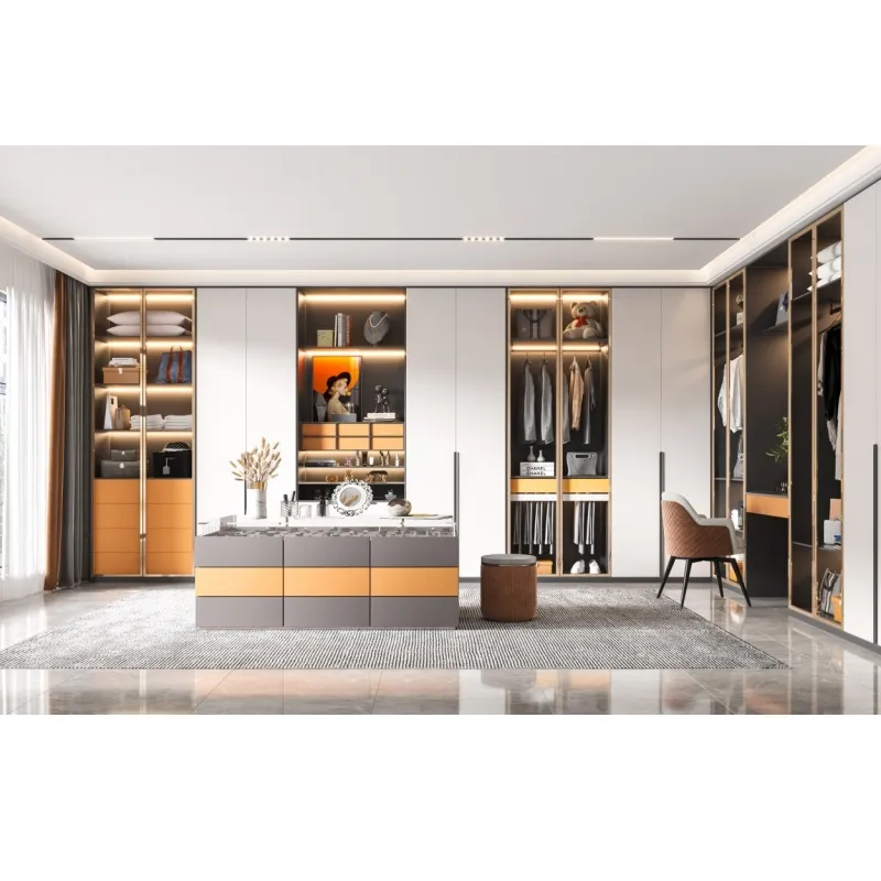 Custom Luxury Glass Door Wooden Wardrobe Bedroom Furniture Storage Organizer Wardrobes Storage Shelves Bedroom Closets