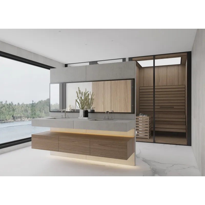 Custom Modern Luxury Wood Bathroom Vanity Cabinet Set With Integrated Cabinet Basin Wall Mounted Shower Cabinet
