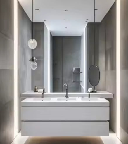 Modern Wood Cabinet Bathroom Wall Mounted Drawers Slate Cabinet Vanity With Sink And Led Mirror Set