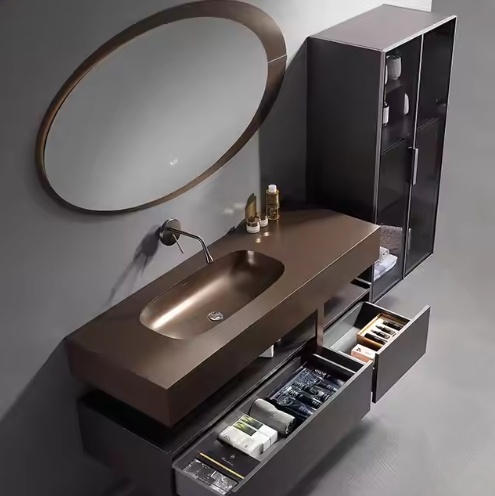 Modern Wall-mounted Bathroom Vanity Led Mirror Glass Storage Cabinet Washbasin For Home Use