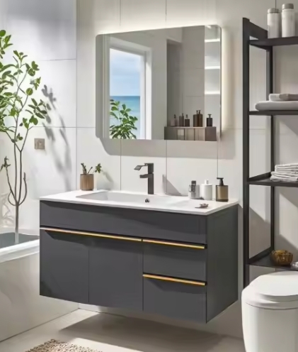 Customized Modern Style White Sink Storage Furniture Vanity Bathroom Cabinet