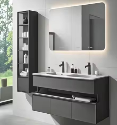 Custom Modern Luxury Cabinet for Hotel Bathroom Led Mirror Vanities Toilet Plywood Vanity Cabinet