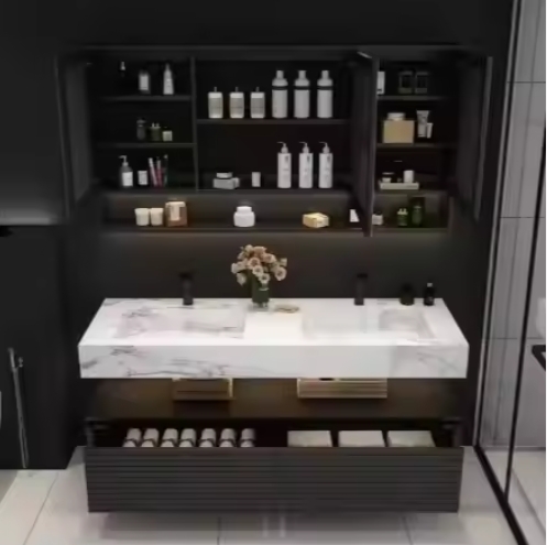 Wall Hanging Luxury Modern Bathroom Vanity Cabinet Set Toilet Furniture Bath Cabinet With Mirror and Basin