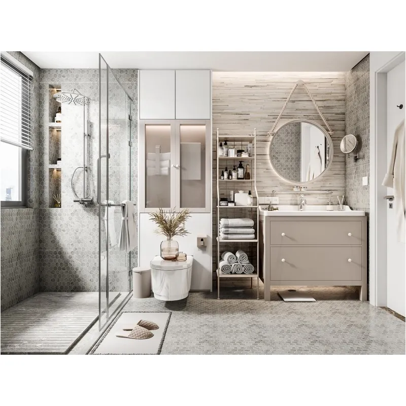 Custom Modern Luxury Cabinet for Hotel Bathroom LED Mirror Vanities Toilet Plywood Vanity Cabinet