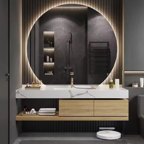 Residential Bathroom Granite Counter Top Bathroom Vanities Custom Design Basin Bathroom Vanity Cabinet With Mirror