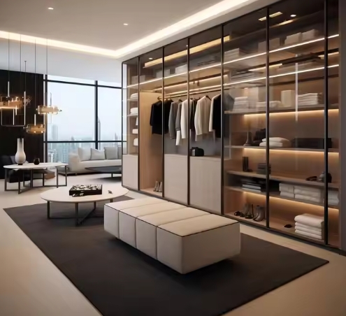 Luxury Dressing Room Freestanding Fitted Closet Storage Wardrobe Furniture  Modern Glass Walk In Wardrobe Cupboard