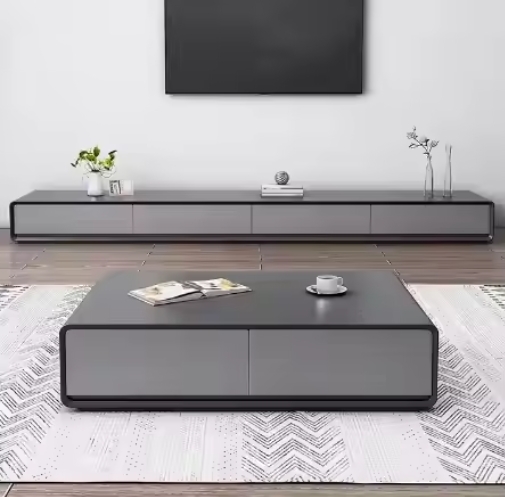 Modern Simple Tv Cabinet Wooden Cabinet Luxury Rock Plate Round Coffee Table Set