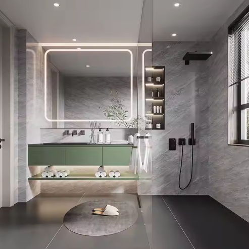 Hot sell Vanity Sink Bathroom Vanity Cabinet Set With Counter Stone Integrated Top Modern Designs Vanity Bathroom Furniture