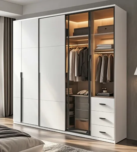 Wardrobes Wood Bedroom Closet Wardrobe Clothes Storage Shelves Sliding Door Wardrobe