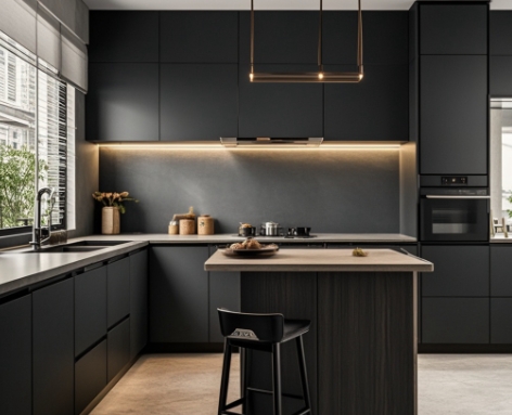 Simple Modern Industrial Dark Wood Kitchen Cabinet Villa Hotel Home