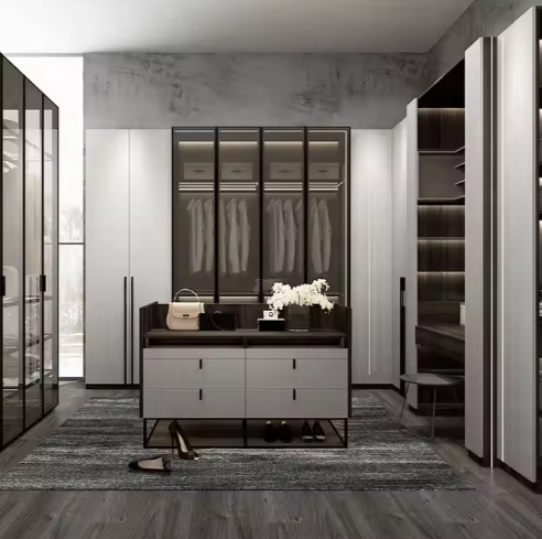 factory wholesale Furniture Cabinet Wardrobe Black Walk In Closet Layout