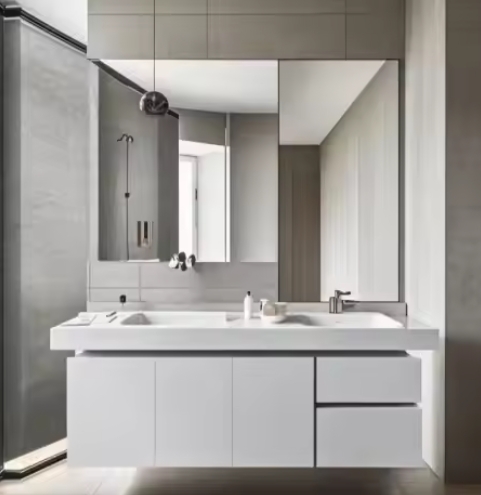 Modern Wood Cabinet Bathroom Wall Mounted Drawers Slate Cabinet Vanity With Sink And Led Mirror Set