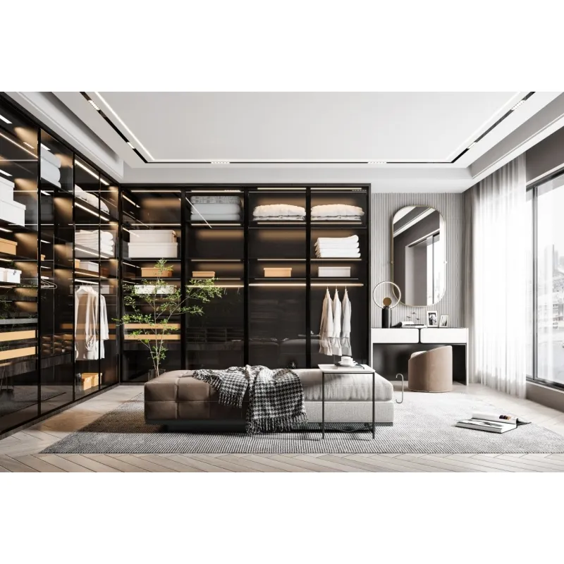 Custom Simple Wooden Wardrobe Bedroom Furniture Luxury Glass Door Storage Organizer Wardrobes Bedroom Closets