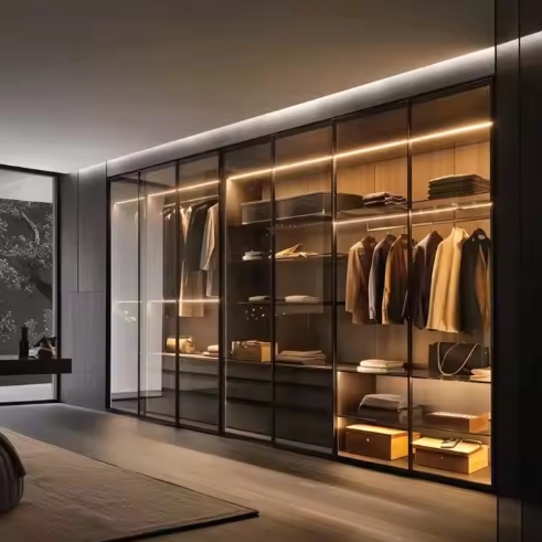Luxury Dressing Room Freestanding Fitted Closet Storage Wardrobe Furniture  Modern Glass Walk In Wardrobe Cupboard