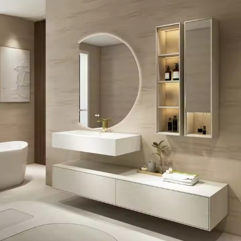 Wholesale Luxury European Style Furniture Simple Design Wall Mount Wooden Panel Bathroom Vanities Cabinet With Mirror