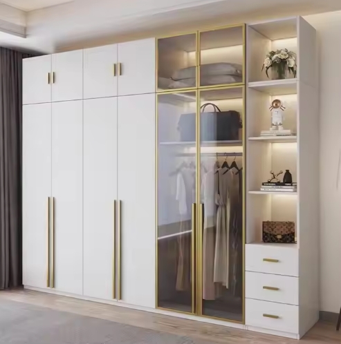 Designed Minimalist Storage Cabinet Wood Wardrobe High End Design Wardrobe With Led Light And 5 Door