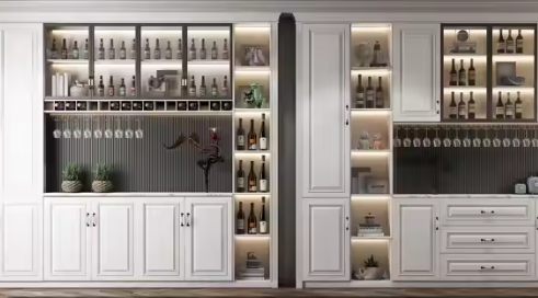 Luxury Dining Room Furniture Modern Wooden Glass Display Rack Wine Cabinet