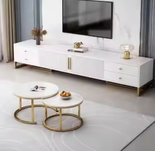 Wholesale Modern Living Room Furniture White Grey Tv Cabinets Marble Top Corridor Tv Stand And Coffee Tables Set