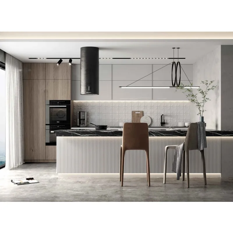 Hot Selling Wood Grain Black Walnut Laminated Finish  Lacuqer or Pvc Finish Modern Design Modular Kitchen Cabinets
