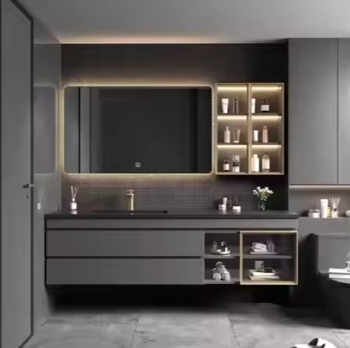 Wall Hanging Luxury Modern Bathroom Vanity Cabinet Set Toilet Furniture Bath Cabinet With Mirror and Basin