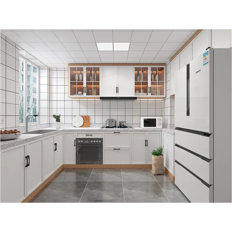 Custom Luxury White Particle Board Kitchens Features Metal Slider Storage Plastic Cabinets Furniture MDF Modern Kitchen Cabinet