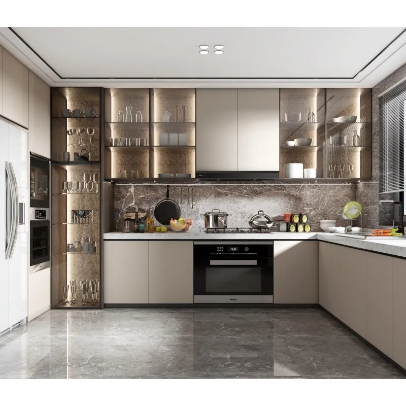 High Quality Custom Luxury Plywood Carcass Lacquer Modular Modern Island Kitchen Cabinets Accessories Modern in Cabinets