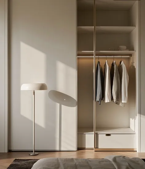 Wardrobes Wood Mdf Plywood Solid Wood Customize Bedroom Closet Wardrobe Clothes Storage Shelves Sliding Door Wardrobe with Led