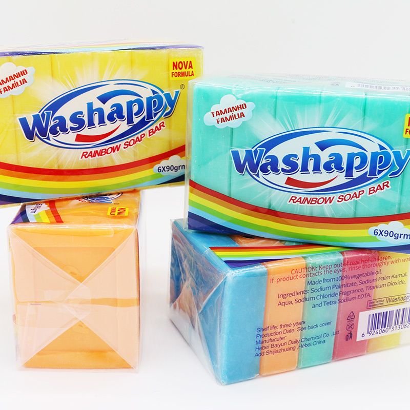Multiple pieces of packaged laundry soap