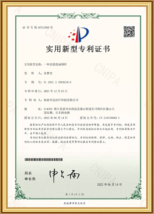 一種高強(qiáng)度扁鋼針