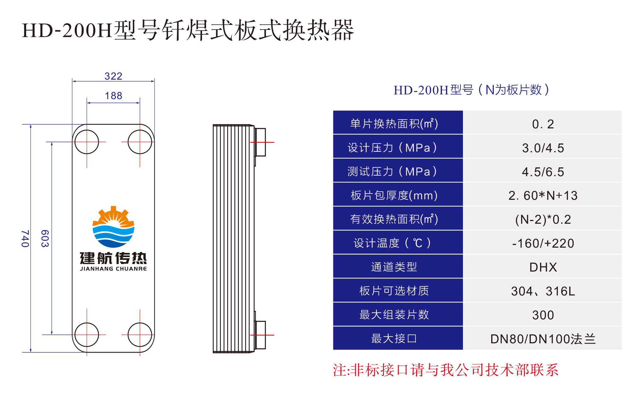 HD-200H型号钎焊式板式换热器