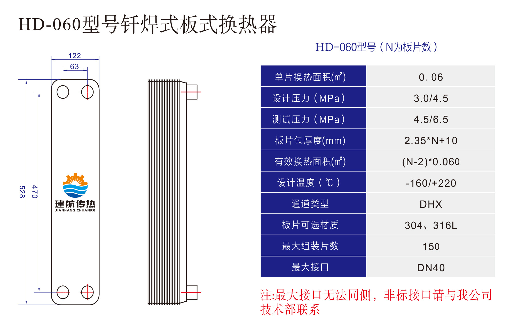 HD-060型号钎焊式板式换热器