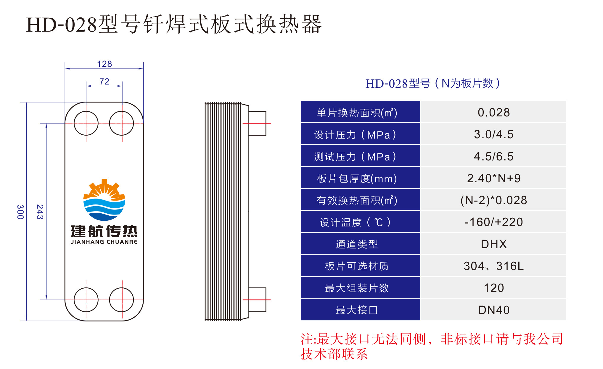 HD-028型号钎焊式板式换热器