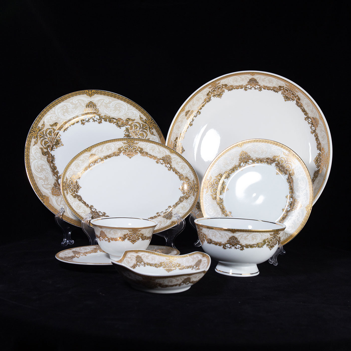 Gold-rimmed ceramic tableware, cloud pattern, high-end plates and bowls, high-foot bowls, light luxury home hotel plates, high-temperature porcelain