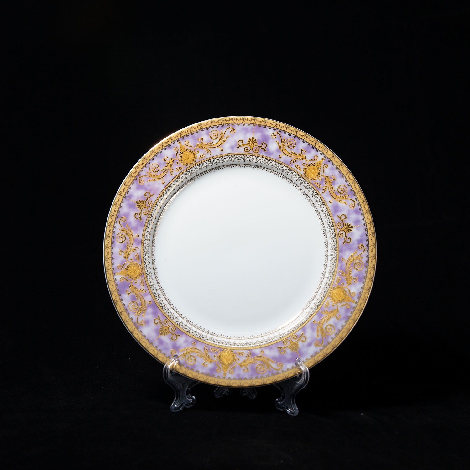High-end light luxury gold-edged purple cloud lace high-temperature dinner plate factory customization