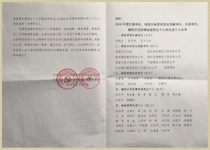 喜讯！公司荣获“2018年度绩效目标突出贡献单位”