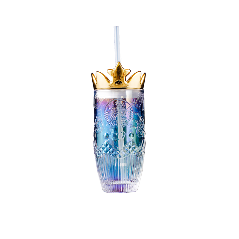星巴克情人节幻彩皇冠玻璃吸管杯