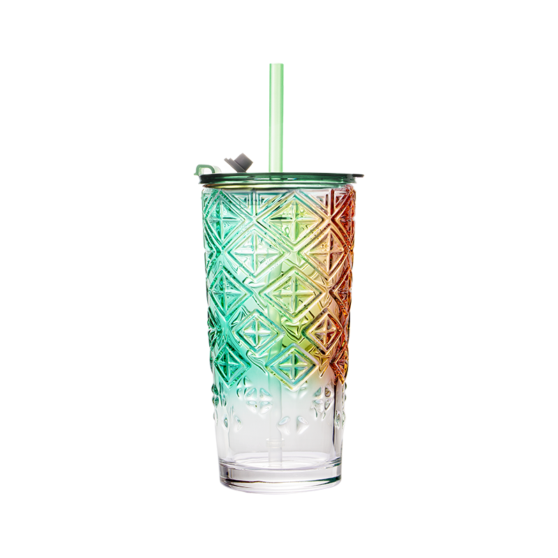 雪舞轻扬多彩绿色盖玻璃吸管杯