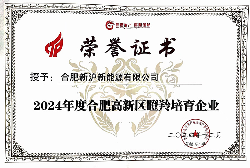 2024年度合肥高新区瞪羚培育企业证书