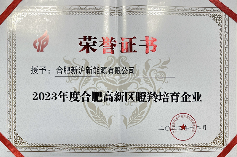 2023年度合肥高新区瞪羚培育企业证书