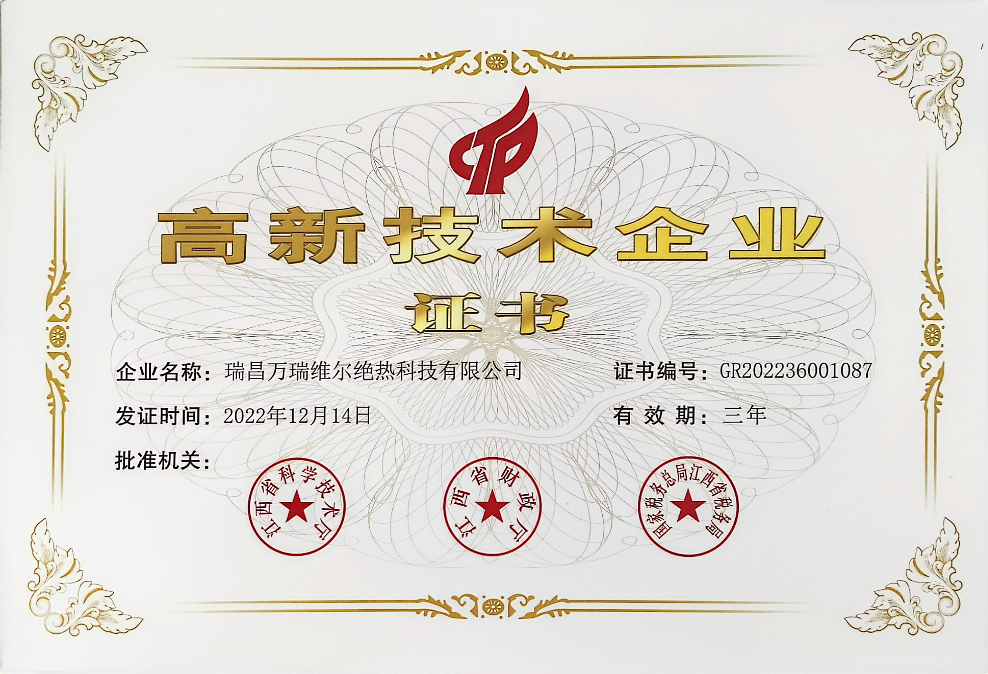 High tech Enterprise Certificate