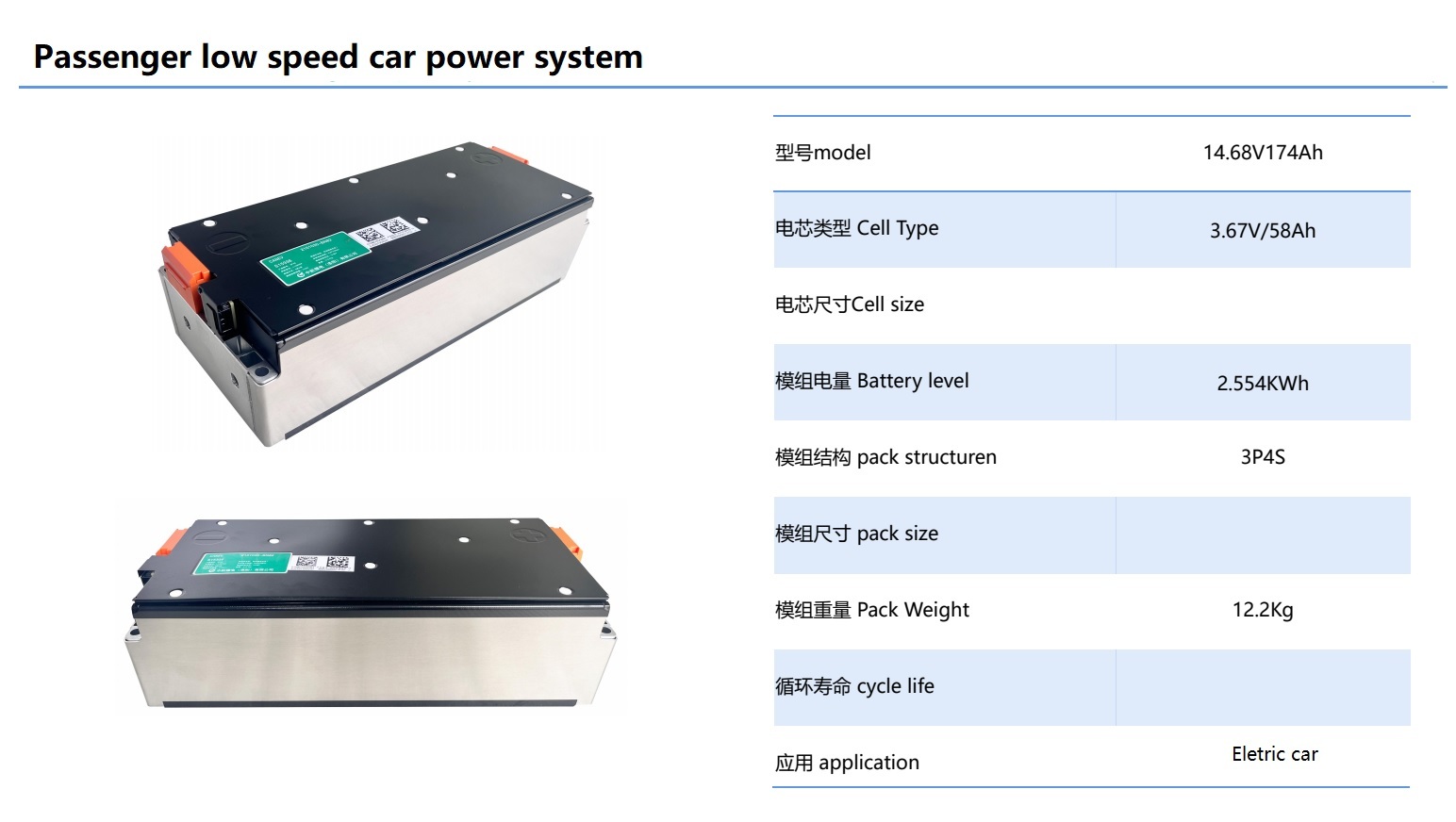 14.6V 174Ah low speed passenger car power system module