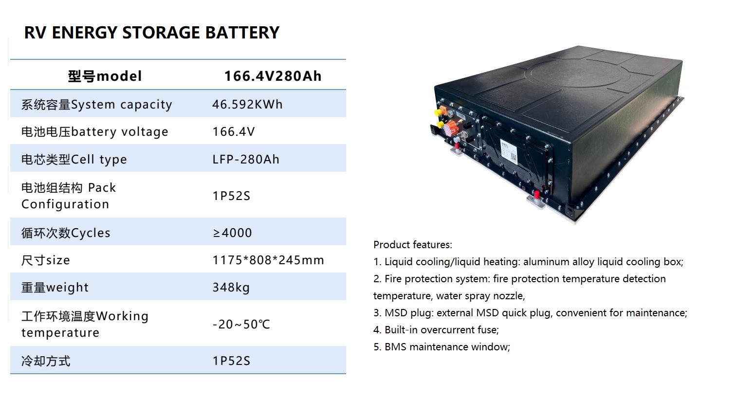 166V 280Ah RV energy storage battery
