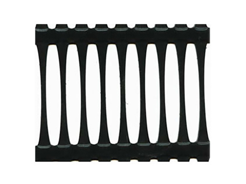 Uniaxially oriented plastic geotextile geogrid
