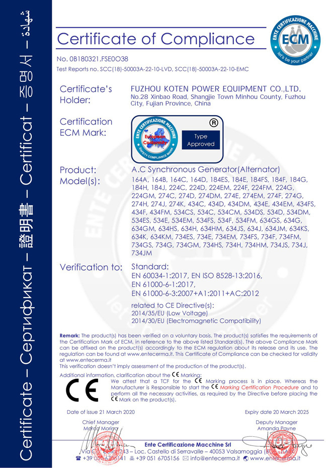 AC Alternator CE Certificate