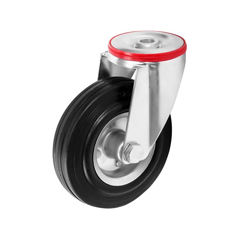 (4-04)    80mm ,100mm,125mm ,160mm .200mm 3"4"5"6"8" industrial black rubber caster ,trolley caster ,with bolt hole ,roller bearing