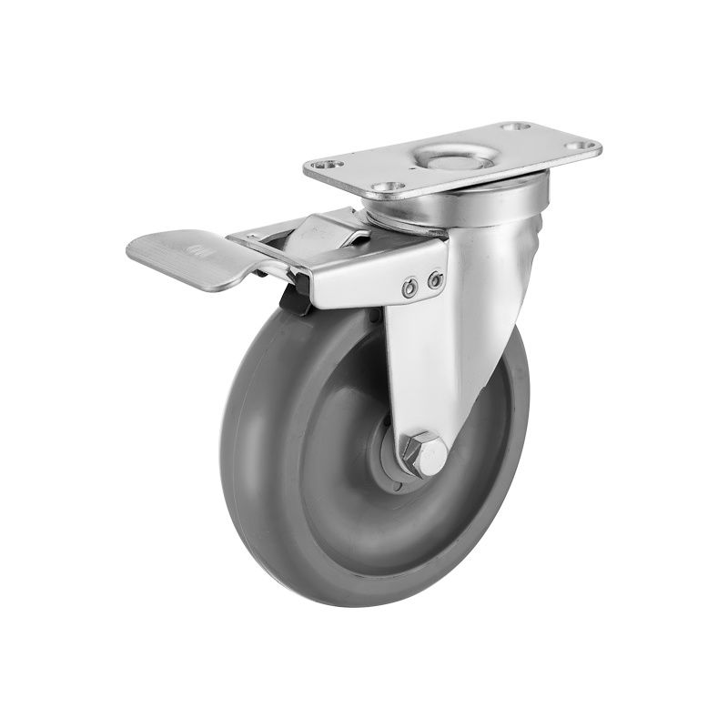 (3-07)    75mm, 90mm,100mm ,125mm ,3"4"5" medium duty PU caster ,silent caster,ball bearing,chromed plated with brake