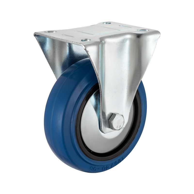 (4-20)    80mm ,100mm,125mm ,160mm .200mm 3"4"5"6"8" industrial blue elastic rubber caster ,fixed ,trolley caster  ,roller bearing