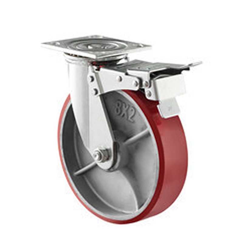 (5-14)    100mm,125mm,150mm,200mm 4"5"6"8" swivel iron rim PU wheel ,with double brake,heavy duty caster,trolley caster