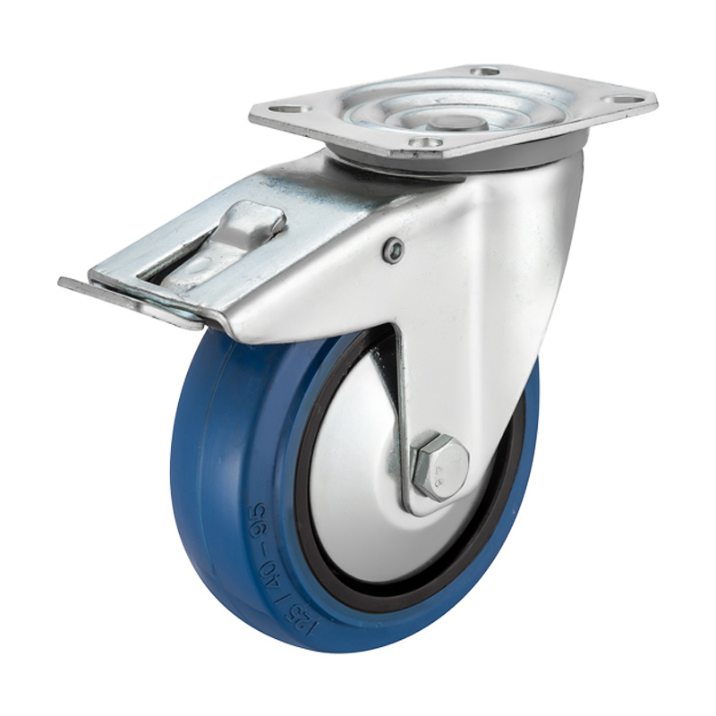 (4-18)    80mm ,100mm,125mm ,160mm .200mm 3"4"5"6"8" industrial blue elastic rubber caster ,trolley caster ,with brake ,roller bearing