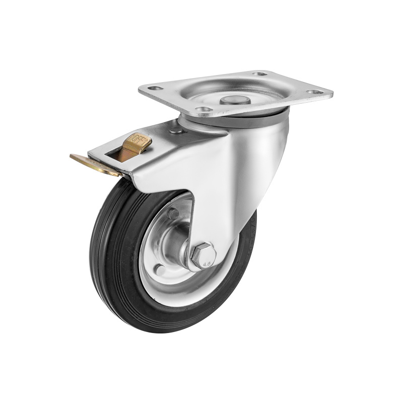 (4-17)    waste bin caster 160mm .200mm 6"8" industrial black rubber caster ,with brake, trolley caster ,roller bearing